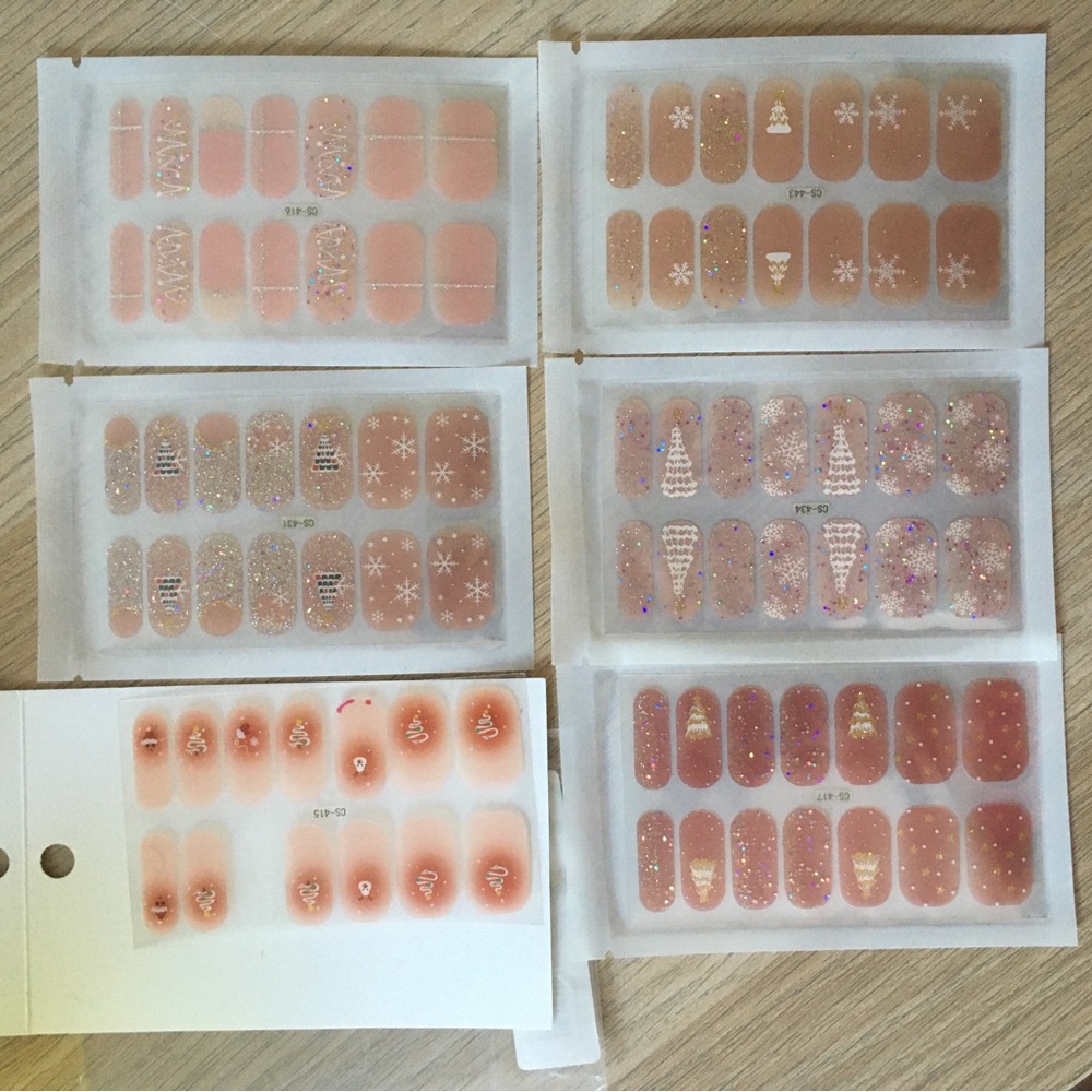 6 Sets 🎄 Christmas Gel Nail Art Stickers Holiday Manicure 💅 DIY Kits Pink